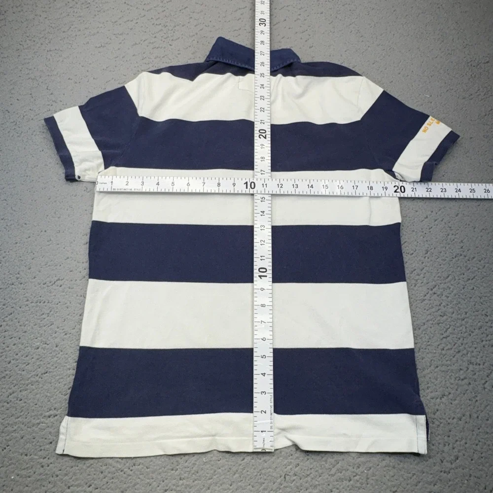 Vintage Polo Ralph Lauren Polo Mens Medium Blue White Striped Rugby Tour Skull